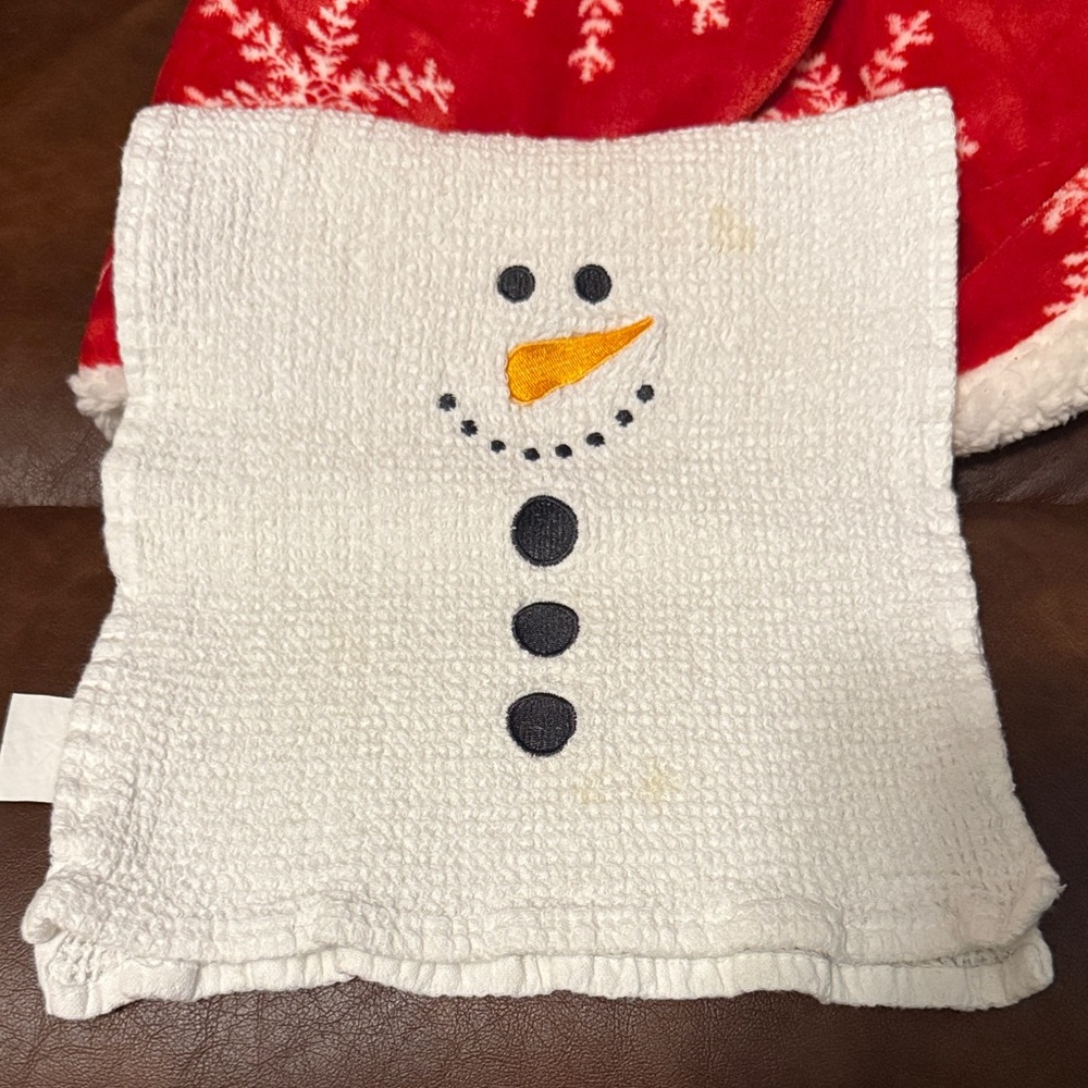 Snowman Embroidered White Kitchen Towel